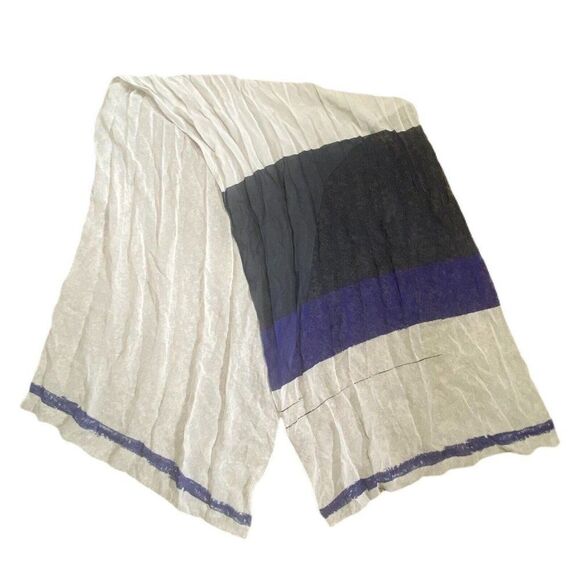 Blue Black White Wrap Around Scarf Good Condition. Chiffon Light Long Geometric - Picture 2 of 2